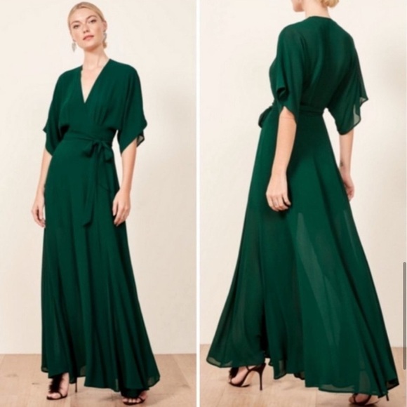 NWT Reformation Winslow Wrap Maxi Dress in Emerald - Picture 5 of 16